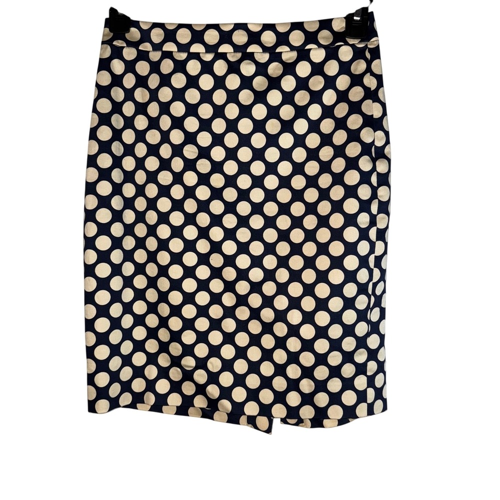 Polka Dot Pencil Skirt Blue Beige Small Career Office Business Midi J.Crew Women
